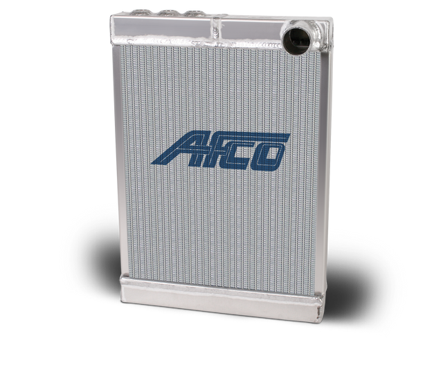AFCO Aluminum Satin Midget Radiator Front Mount Downflow Double Pass (3) 3/8 NPT Inlets 1-1/2 Outlet - 80208 80208