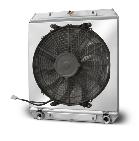 AFCO Aluminum Radiator with Fan Shroud Dragster/Roadster Double Pass 3/4 FNPT Inlet 3/4 FNPT Outlet - 80108N 80108N