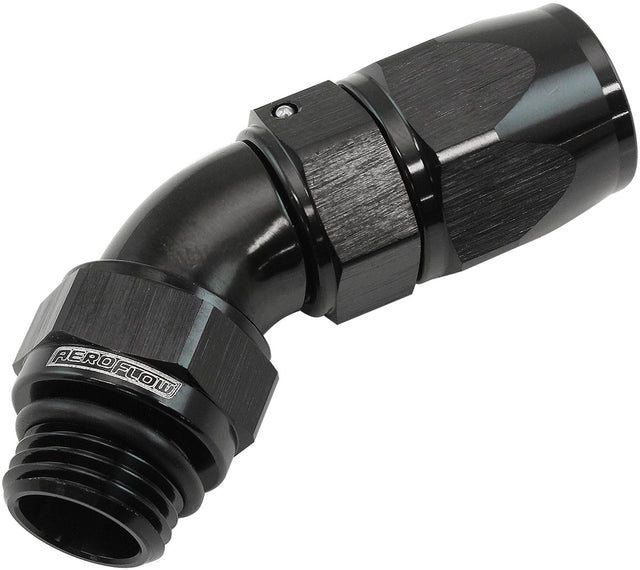 Aeroflow ORB Taper Swivel 45° Hose End -6 ORB to -6AN - AF582-06-06DBLK AF582-06-06DBLK