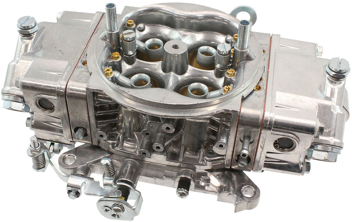 Aeroflow 750cfm 4-Barrel Double Pumper Carburettor with Mechanical Secondaries Square bore 4150 Flange, No Choke, Silver Finish (AF5112-3750)