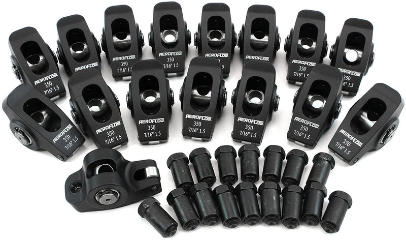 Aeroflow Small Block Chev Aluminium Roller Rocker Set 7/16" Stud Mount, 1.5 Ratio, Set of 16 (AF95-1105) AF95-1105