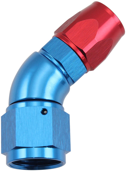 Aeroflow 200 Series Teflon Style One Piece 45 Degree Stepped Hose End -10AN to -8 Hose Blue/Red Finish, Suits 200 & 250 Series Hose (AF572-08-10D) AF572-08-10D