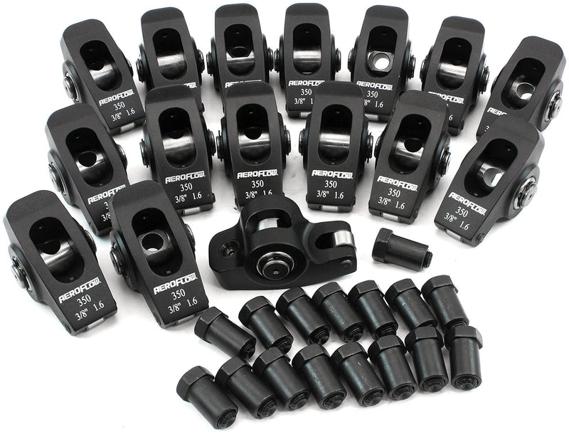 Aeroflow Small Block Chev Aluminium Roller Rocker Set 3/8" Stud Mount, 1.6 Ratio, Set of 16 (AF95-1102) AF95-1102
