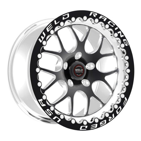 Weld RT-S S77 15 x 9.33" Wheel, Polished with Black Center and Single Beadlock for M/T - WE77MB509A55F WE77MB509A55F