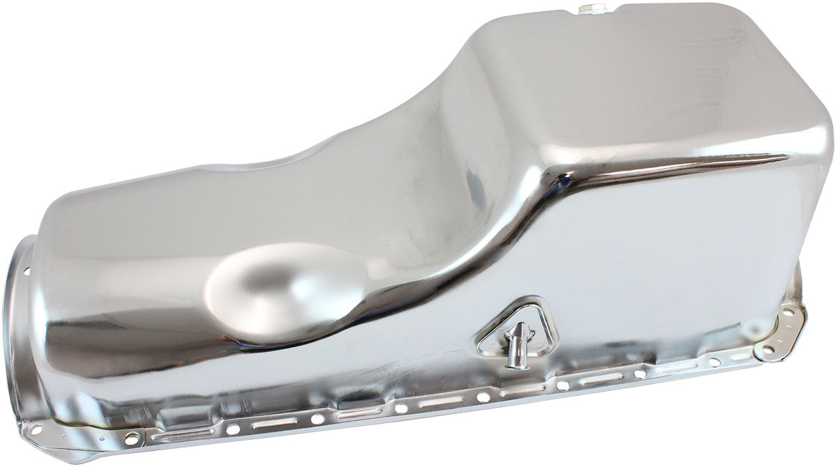Aeroflow Big Block Chevrolet Right Hand Dipstick Standard Replacement Oil Pan, Chrome Finish Suit 2-Piece Rear Main Seal, 5.0L Capacity (AF82-9294C) AF82-9294C