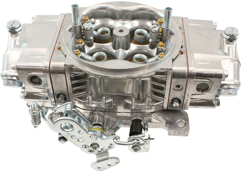Aeroflow 750cfm 4-Barrel Double Pumper Carburettor with Mechanical Secondaries Square bore 4150 Flange, No Choke, Silver Finish (AF5112-3750) AF5112-3750