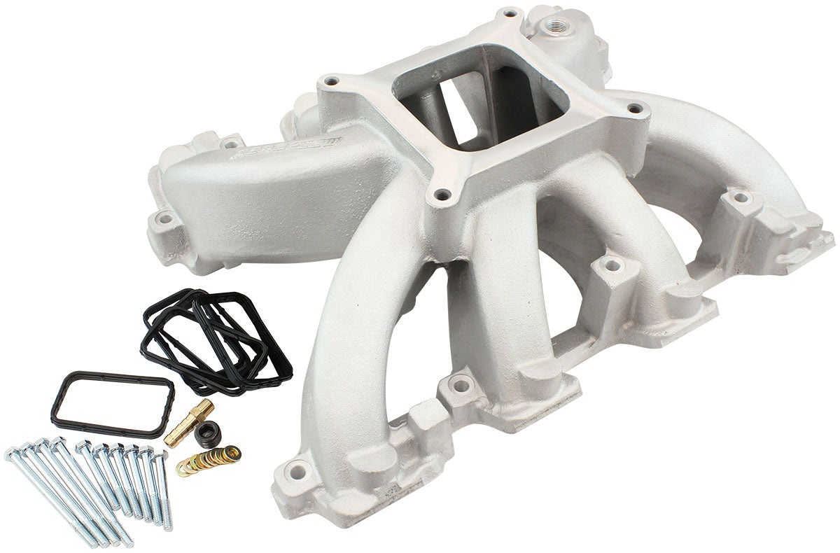 Aeroflow GM LS Rectangle Port Carburettor Hi Rise Single Plane Non-EFI Intake Manifold, Natural Cast Finish - AF6040-6005 AF6040-6005