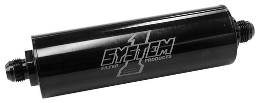 System 1 Billet In-Line Scavenge Oil Filter, Black 2" O.D x 9" Long. Heavyweight Nitro Style -12AN Male, 75 Micron (SY202-202712-B) SY202-202712-B