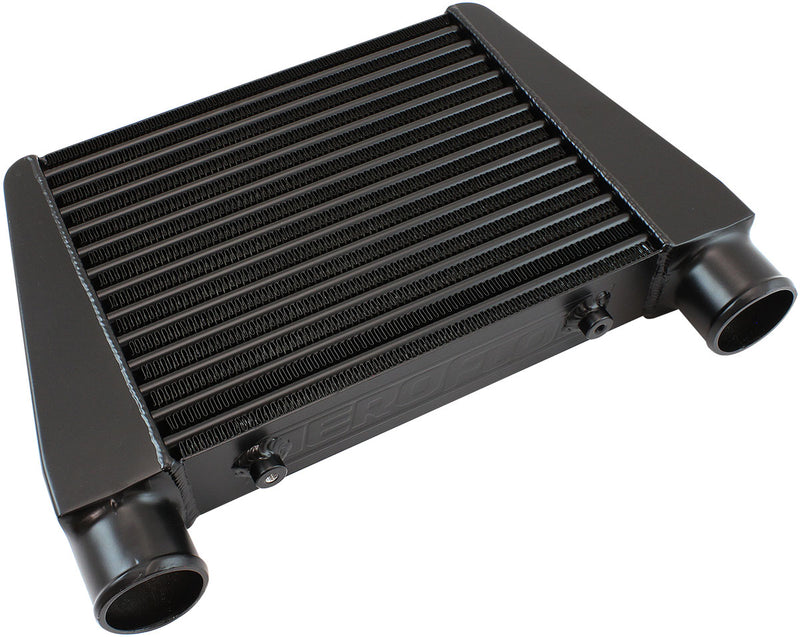 Aeroflow V-Mount Street Series Aluminium Intercooler, Black Powder Coated Finish 330 x 280 x 76mm with 2-1/2" Inlet/Outlets (AF90-1015BLK) AF90-1015BLK
