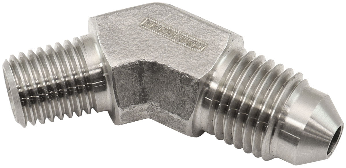 Aeroflow Stainless Steel 45° NPT Male to AN Fitting - AF382-01 AF382-01