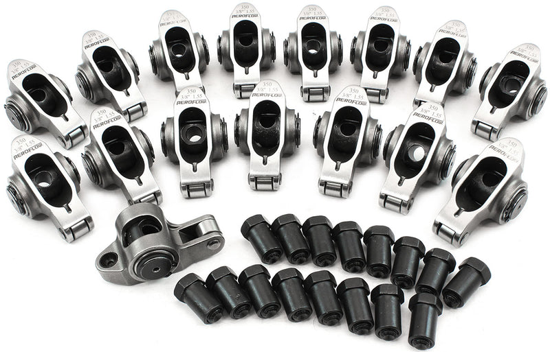 Aeroflow Small Block Chev Stainless Steel Roller Rocker Set 3/8" Stud Mount, 1.55 Ratio, Set of 16 (AF95-1201) AF95-1201