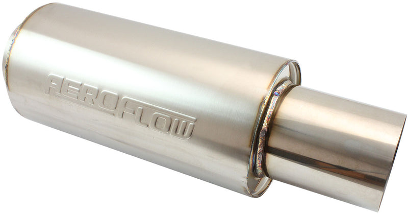 Aeroflow 5500 Series Stainless Steel 3-1/2" Round Muffler 3-1/2" Inlet, 18" Length, 6" Diameter, 5" Tip (AF5515-350) AF5515-350