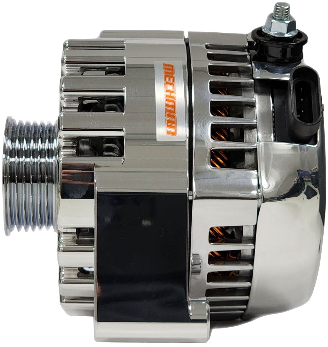 Mechman Billet S Series 240 Amp Racing Alternator, Chrome Finish 6-Groove Pulley. Suit GM LS 1996-06 (MMB8206240C)