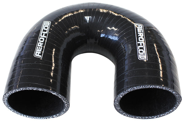Aeroflow Gloss Black 180° Silicone Elbow Hose 2-3/4" (70mm) I.D 4-Ply, 5.3mm Wall Thickness, 100mm Leg (AF9206-275) AF9206-275