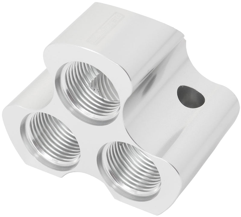 Aeroflow 4 Port Inline Distribution Block - Silver Finish 3 x -10 ORB Ports, 1 x -12 ORB Port (AF935-12-10S)