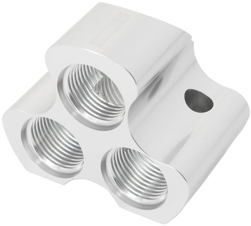 Aeroflow 4 Port Inline Distribution Block - Silver Finish 3 x -10 ORB Ports, 1 x -12 ORB Port (AF935-12-10S)
