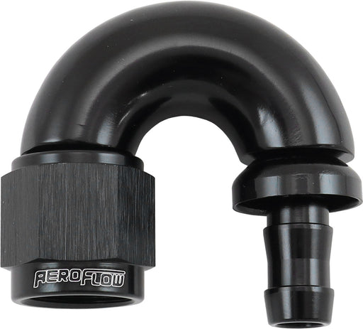 Aeroflow 510 Series Full Flow Tight Radius Push Lock 180° Hose End -6AN To 5/16" (8mm) Barb Black Finish. Suits 400 & 500 Series Hose (AF516-06-05BLK) AF516-06-05BLK