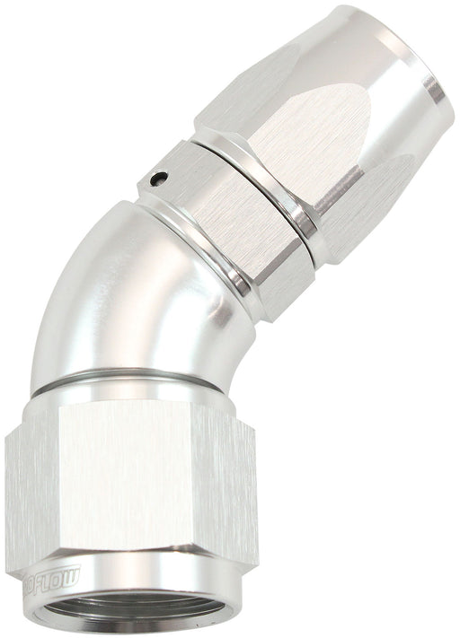 Aeroflow 200 Series Teflon Style One Piece 45 Degree Stepped Hose End -10AN to -8 Hose Silver Finish, Suits 200 & 250 Series Hose (AF572-08-10DS) AF572-08-10DS