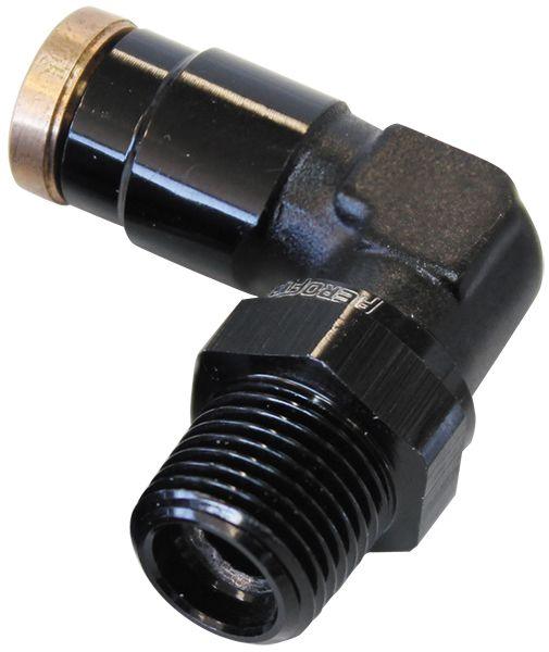Aeroflow 120 Series 90° 1/8" NPT to 1/4" Push to Connect Fitting (AF123-04-02BLK)