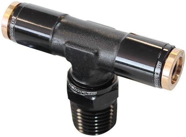 Aeroflow 120 Series 1/8" NPT to 3/16" Push to Connect Tee Fitting (AF124-02BLK)