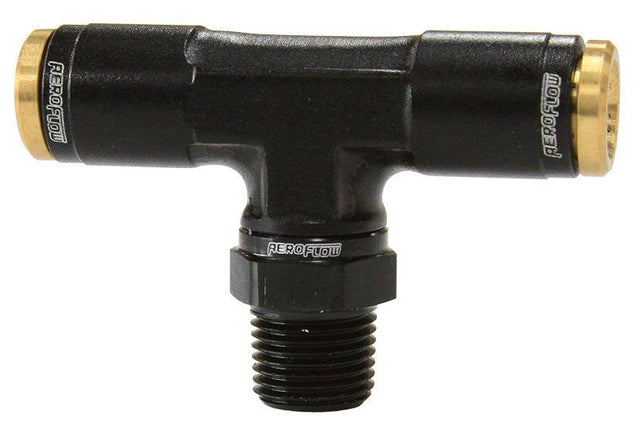 Aeroflow 120 Series 1/8" NPT to 1/4" Push to Connect Tee Fitting (AF124-04-02BLK) AF124-04-02BLK