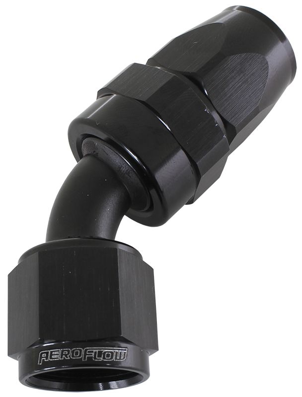 Aeroflow 200 Series PTFE 45° Hose End -3AN (AF202-03DBLK)