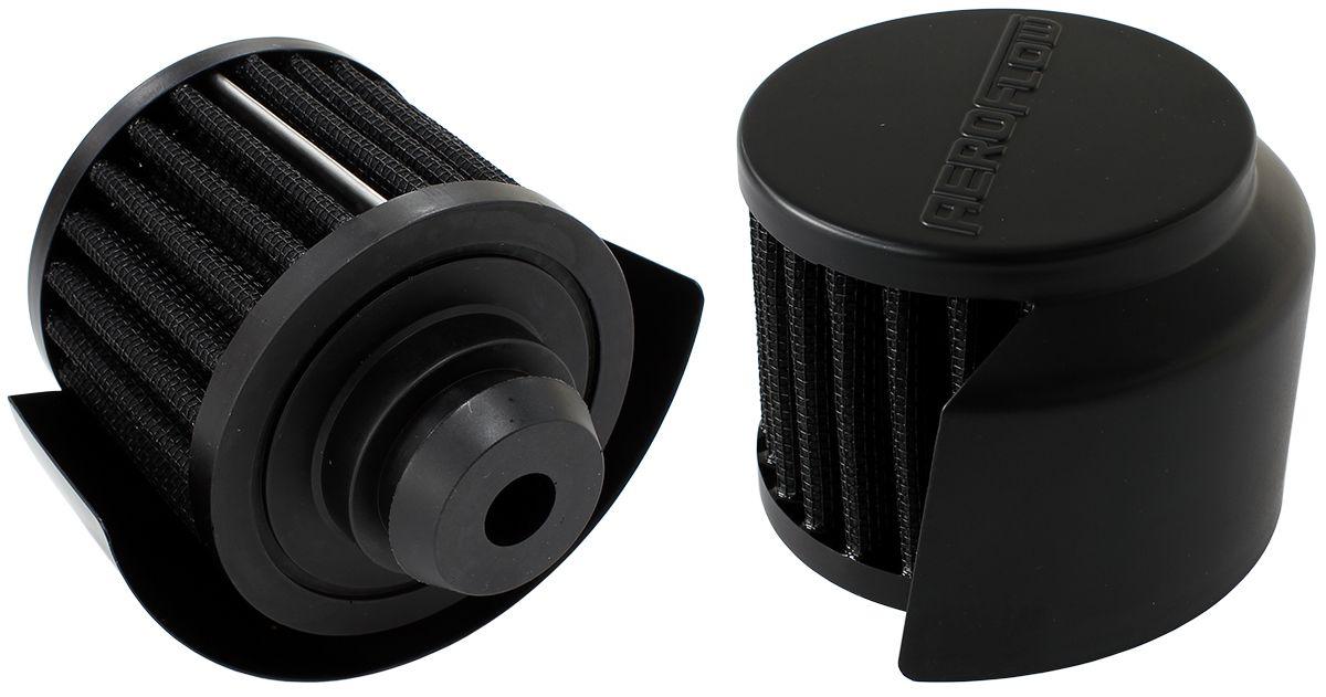Aeroflow Black Push In Breather With Black Shield (AF2271-1516) AF2271-1516