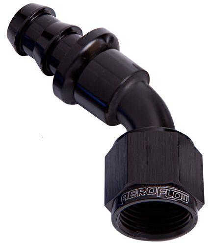 Aeroflow 400 Series Push Lock 45° Hose End -6AN (AF402-06BLK) AF402-06BLK