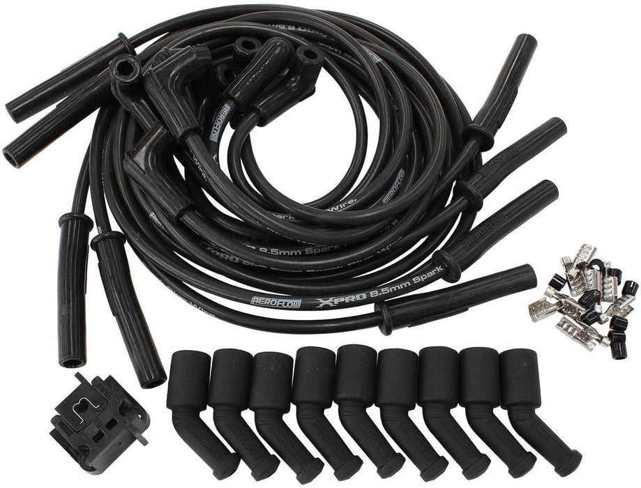 Aeroflow Xpro Universal 8.5mm V8 Ignition Lead Set with 45° Coil Boots - Black (AF4030-32073)