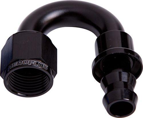 Aeroflow 400 Series Push Lock 180° Hose End -4AN (AF406-04BLK) AF406-04BLK