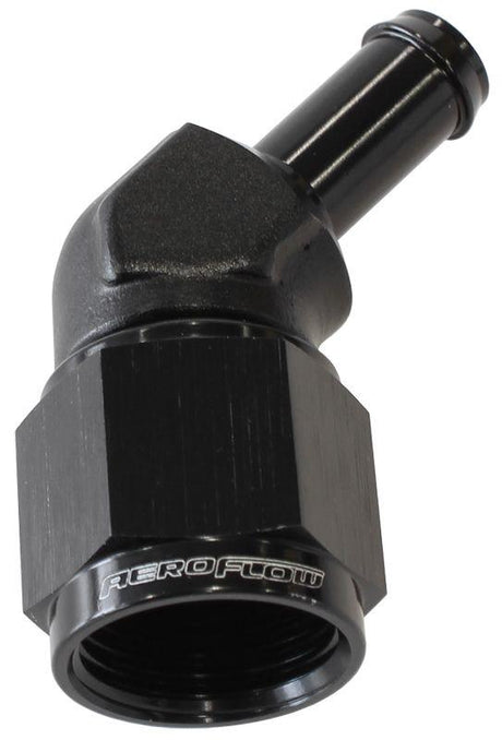 Aeroflow 45° Hose Barb 3/8" to -8AN (AF412-08-06BLK) AF412-08-06BLK