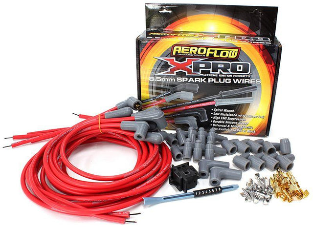 Aeroflow Xpro Universal 8.5mm V8 Ignition Lead Set with 90° Spark Plug Boots - Red (AF4530-31239) AF4530-31239