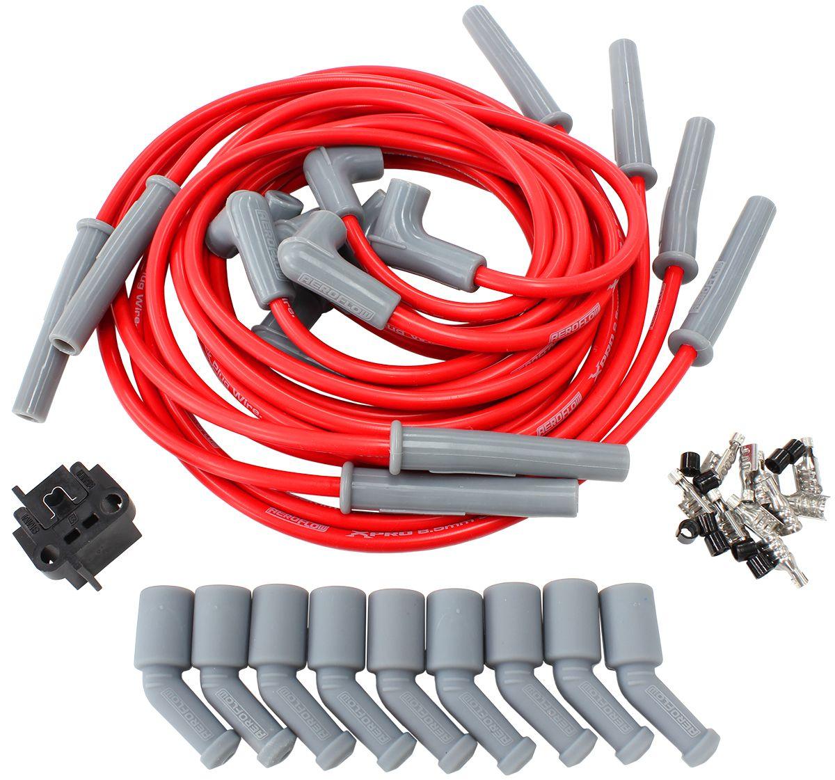 Aeroflow Xpro Universal 8.5mm V8 Ignition Lead Set with 180° Spark Plug Boots - Red (AF4530-32079) AF4530-32079