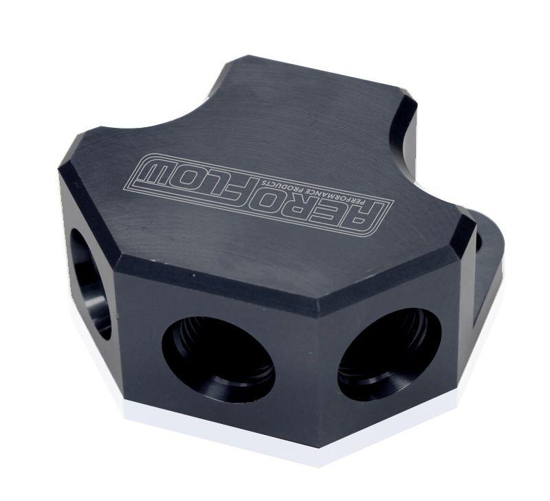 Aeroflow Billet 4 Port ORB Y-Block (AF454-10-08BLK) AF454-10-08BLK
