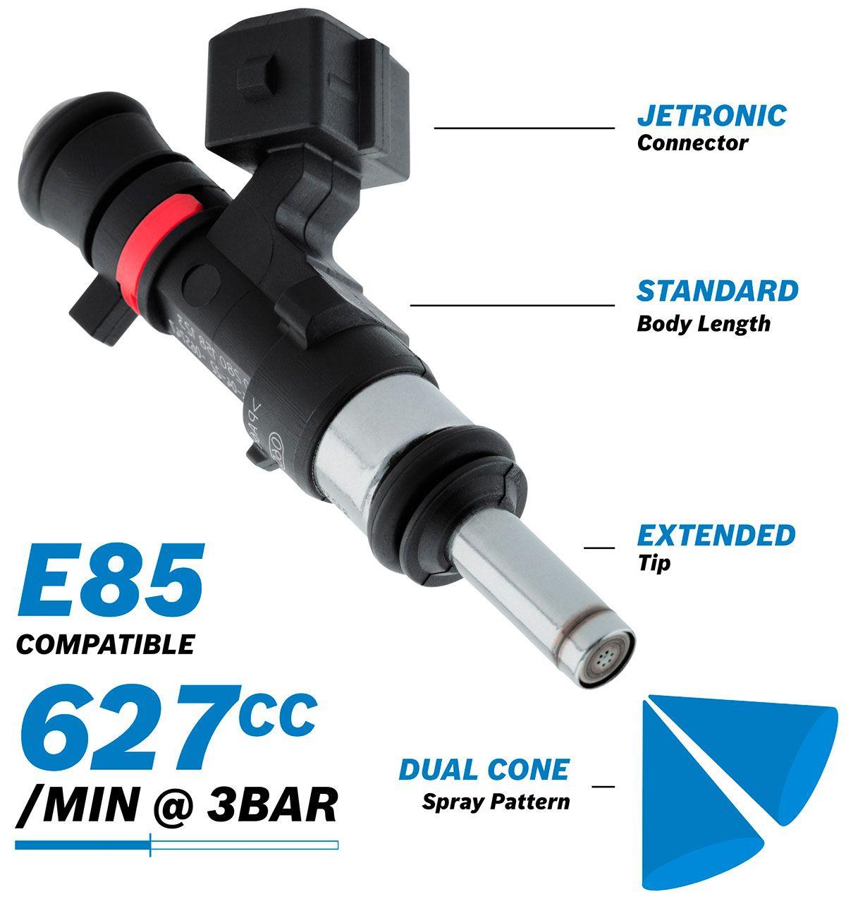 Aeroflow Bosch Motorsport 627cc EV14 Medium JETRONIC Fuel Injector with Extended Tip (AF49-1904)