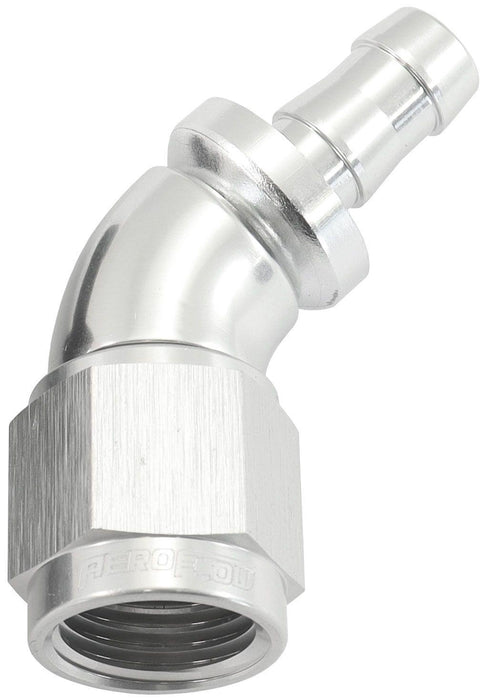 Aeroflow 510 Series Full Flow Tight Radius Push Lock 45° Hose End -6AN To 5/16" (8mm) Barb (AF512-06-05S)