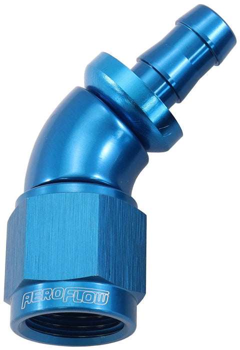 Aeroflow 510 Series Full Flow Tight Radius Push Lock 45° Hose End -6AN To 5/16" (8mm) Barb (AF512-06-05)