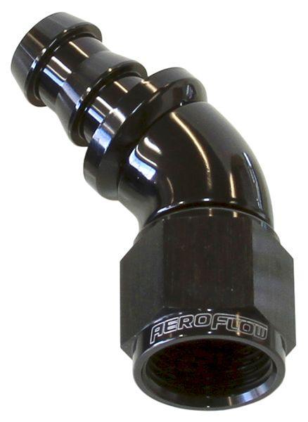 Aeroflow 510 Series Full Flow Tight Radius Push Lock 45° Hose End -8AN (AF512-08BLK) AF512-08BLK