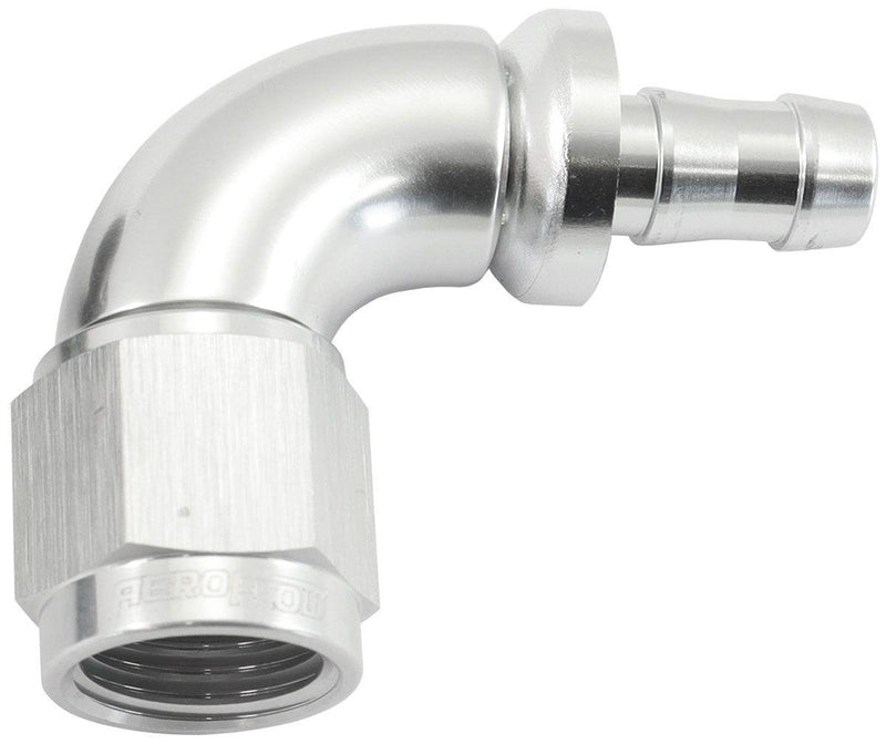 Aeroflow 510 Series Full Flow Tight Radius Push Lock 90° Hose End -6AN To 5/16" (8mm) Barb (AF513-06-05S) AF513-06-05S