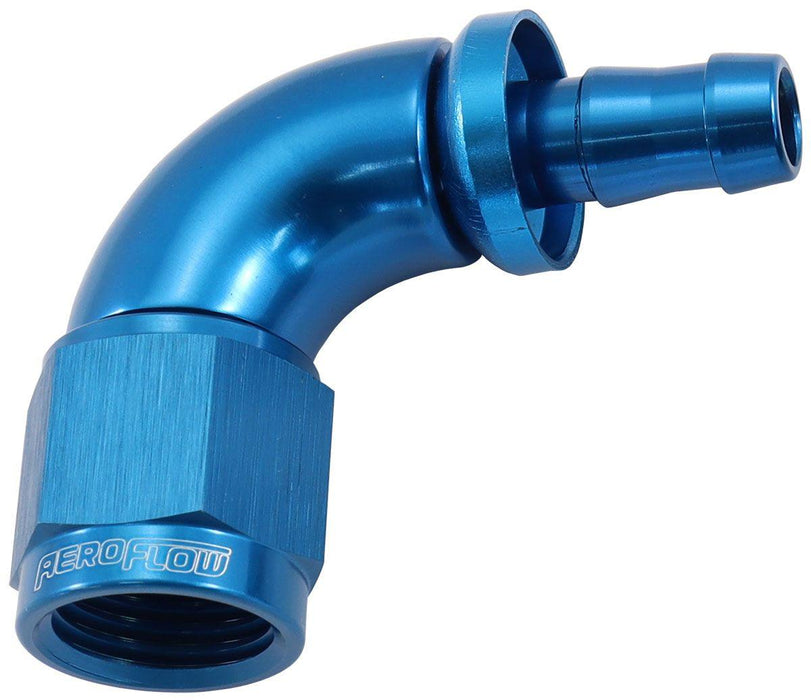 Aeroflow 510 Series Full Flow Tight Radius Push Lock 90° Hose End -6AN To 5/16" (8mm) Barb (AF513-06-05)