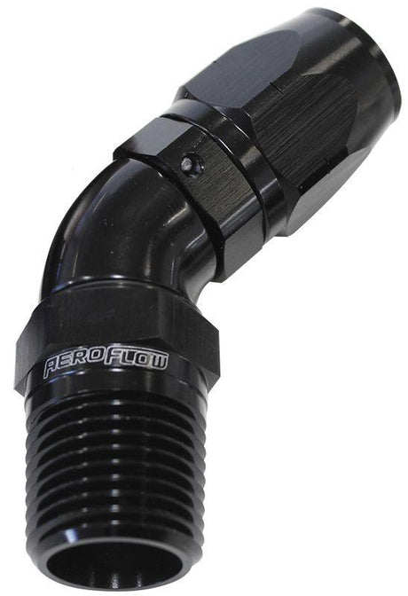 Aeroflow 45° Male NPT Full Flow Swivel Hose End 3/8" to -6AN (AF528-06-06BLK) AF528-06-06BLK