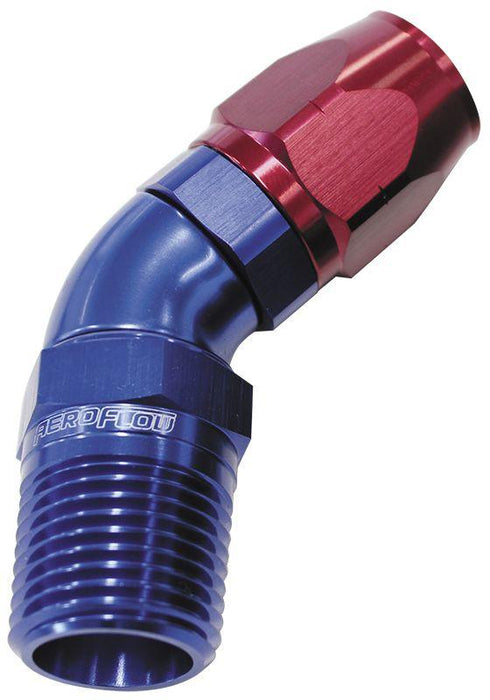 Aeroflow 45° Male NPT Full Flow Swivel Hose End 3/8" to -6AN (AF528-06-06)