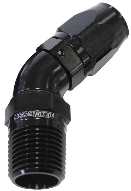 Aeroflow 45° Male NPT Full Flow Swivel Hose End 3/8" to -8AN (AF528-08-06BLK) AF528-08-06BLK