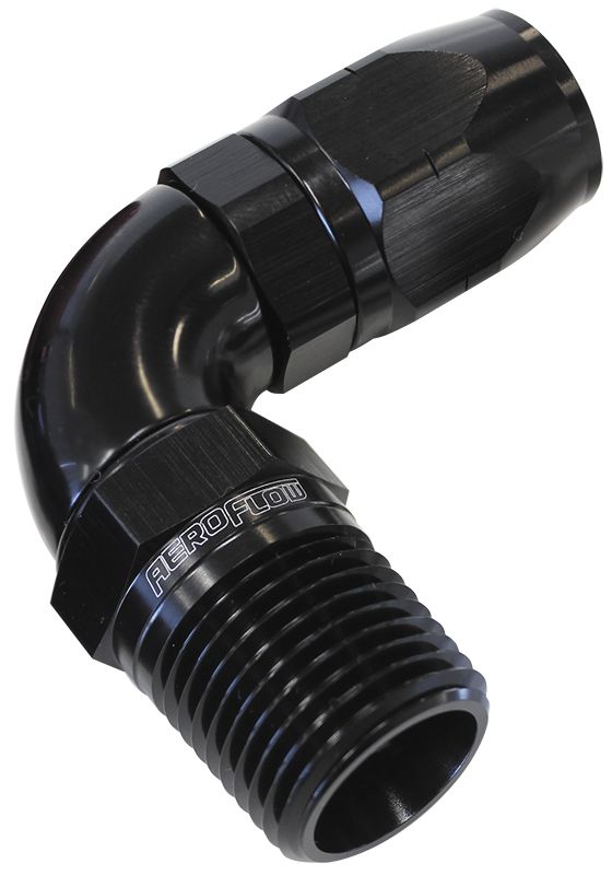 Aeroflow 90° Male NPT Full Flow Swivel Hose End 1/4" to -8AN (AF529-08-04BLK)