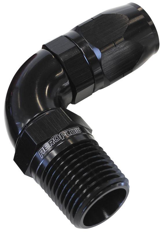 Aeroflow 90° Male NPT Full Flow Swivel Hose End 1/2" to -8AN (AF529-08-08BLK) AF529-08-08BLK