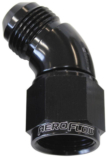 Aeroflow 45° Full Flow Female/Male Flare Swivel -3AN (AF542-03BLK) AF542-03BLK