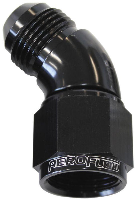 Aeroflow 45° Full Flow Female/Male Flare Swivel -8AN (AF542-08BLK)