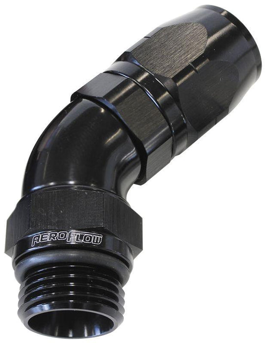 Aeroflow 45° Male ORB Full Flow Swivel Hose End -6 ORB to -6AN (AF544-06-06BLK)