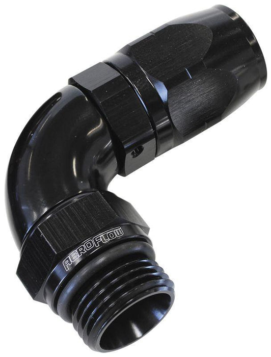 Aeroflow 90° Male ORB Full Flow Swivel Hose End -4 ORB to -6AN (AF549-06-04BLK)