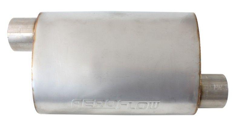 Aeroflow 5500 Series Stainless Steel 2-1/2" Offset/Offset Muffler 2-1/2" Inlet and Outlets, 13.75" Length, 9.45" Width, 5.3" Height. (AF5500-250)